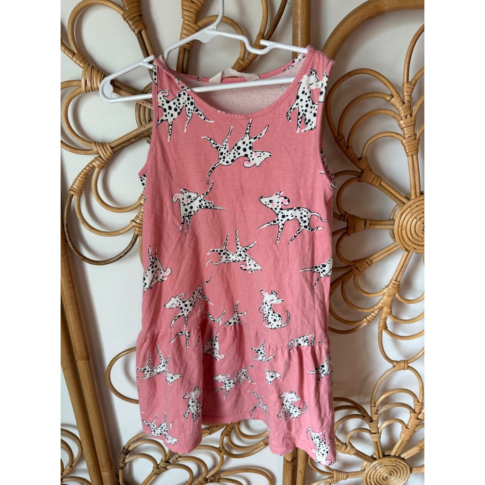 H&M Kids Girls Dalmatian Dog Print Pink‎ Tank Dress Size 6X 7